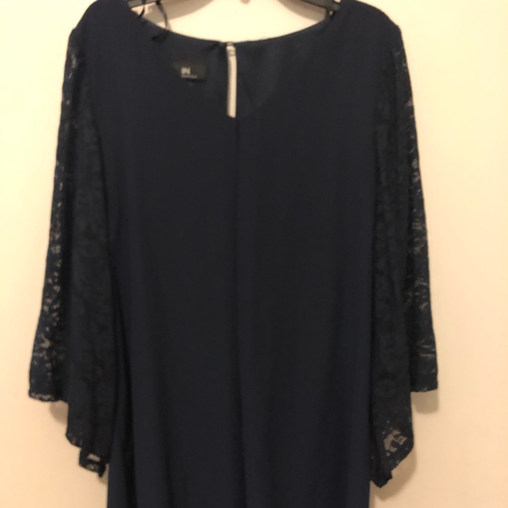 Formal Dark Navy Dress with Lace Sleeves